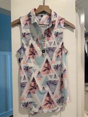 Bad Birdie Sleeveless Polo Tank Top in White, Pink, Blue, Purple